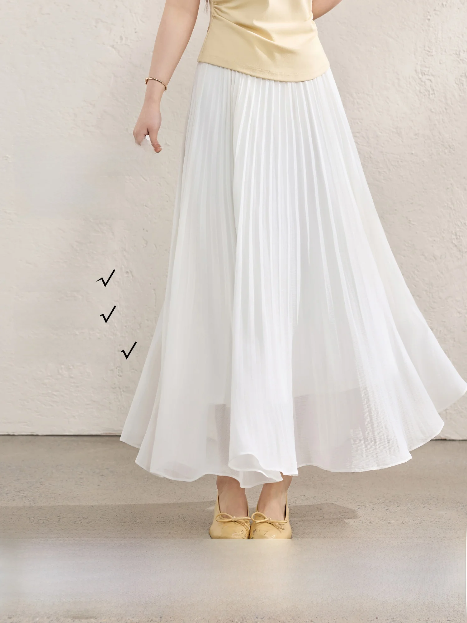 

Blue Language Large Size Chiffon Skirt Double Layered Pleated High Waist Spring New Arrival Ele Office Wear Long A-Line S...