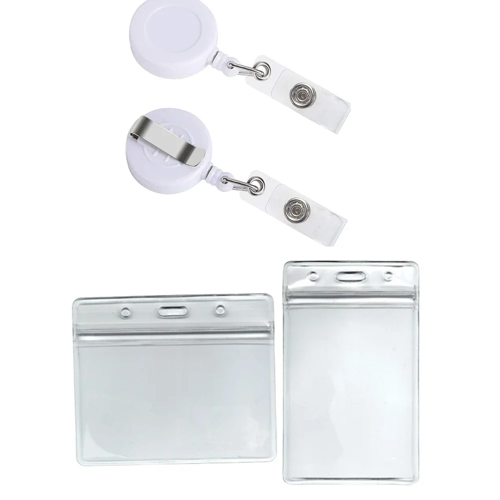 Retractable Badge Reels ID Tag Name Badge Holder Working Permit Case with Chest Pocket Clip Lanyard Office School Accessories