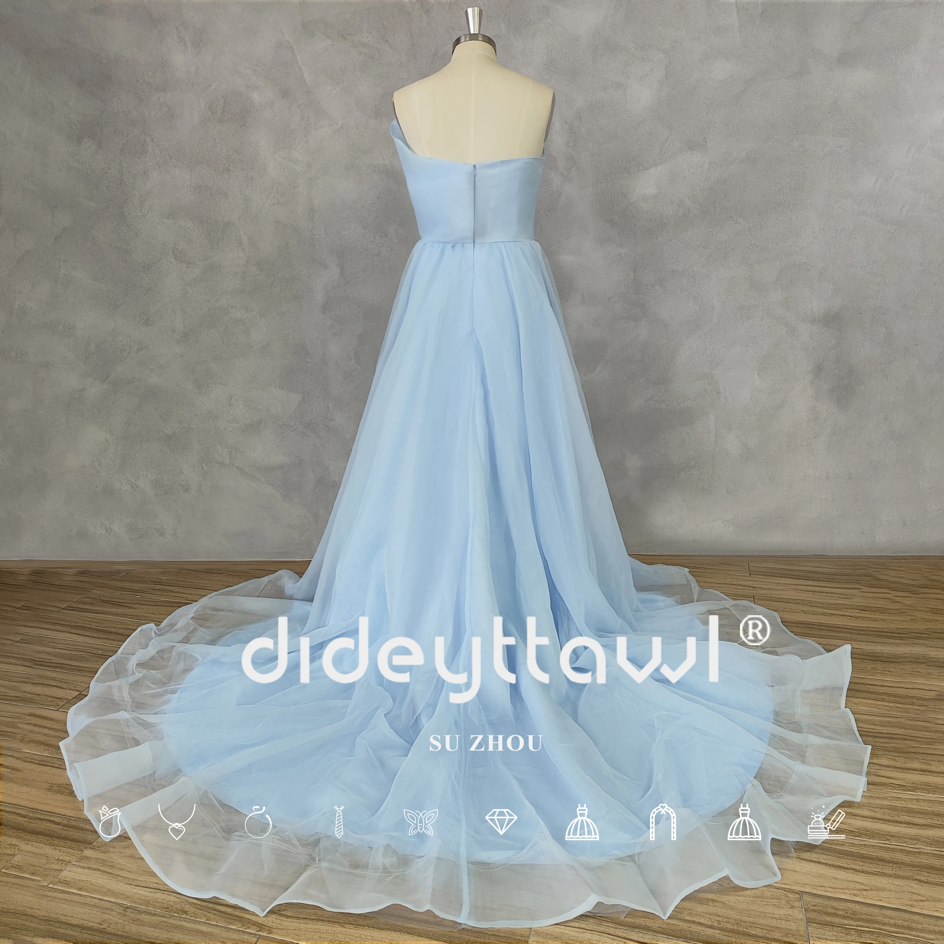 DIDEYTTAWL Real Photos Blue One-Shoulder Tulle Prom Dress High Side Slit A Line Zipper Back Court Floor Evening Gown