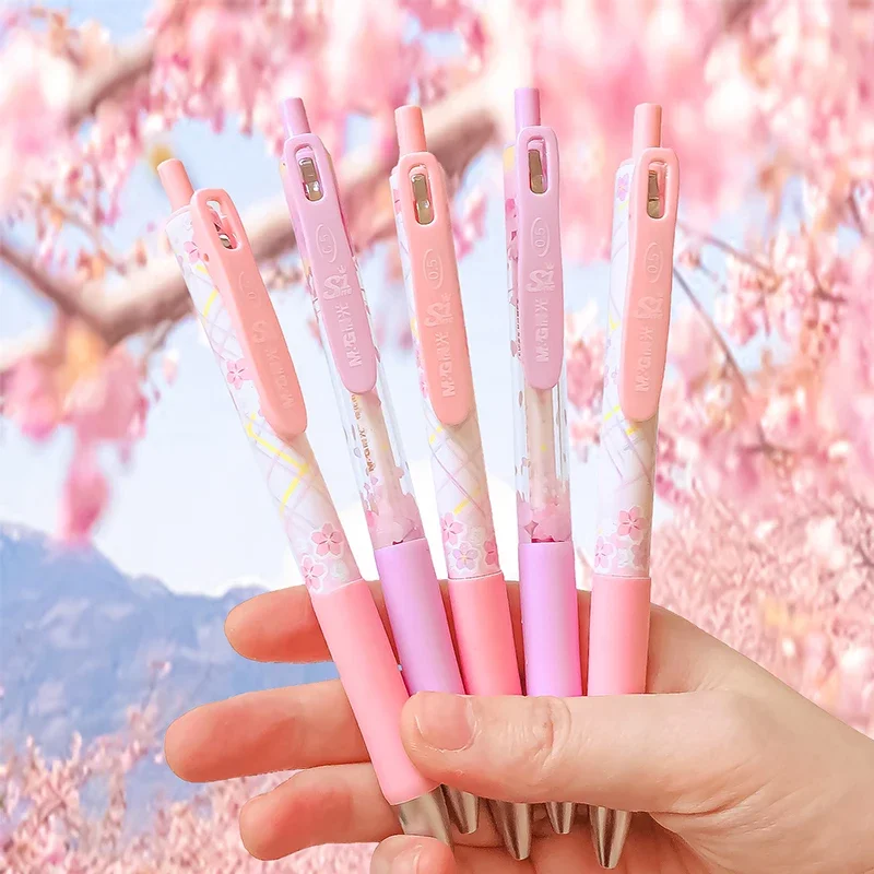 

Aesthetic kawaii stationery school student stationery supplies Black ink ballpoint pen Cherry Blossom Girls Pink Gel Pen Set