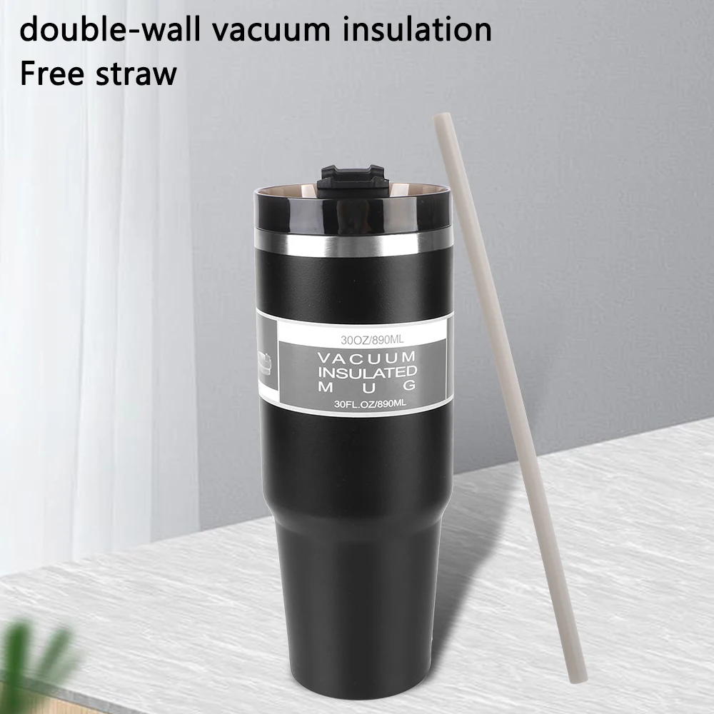 890ML 30oz Double-layer Cup With Free Straw Stainless Steel Insulated and cold coffee cup Car Thermos Mug Coffee Mug