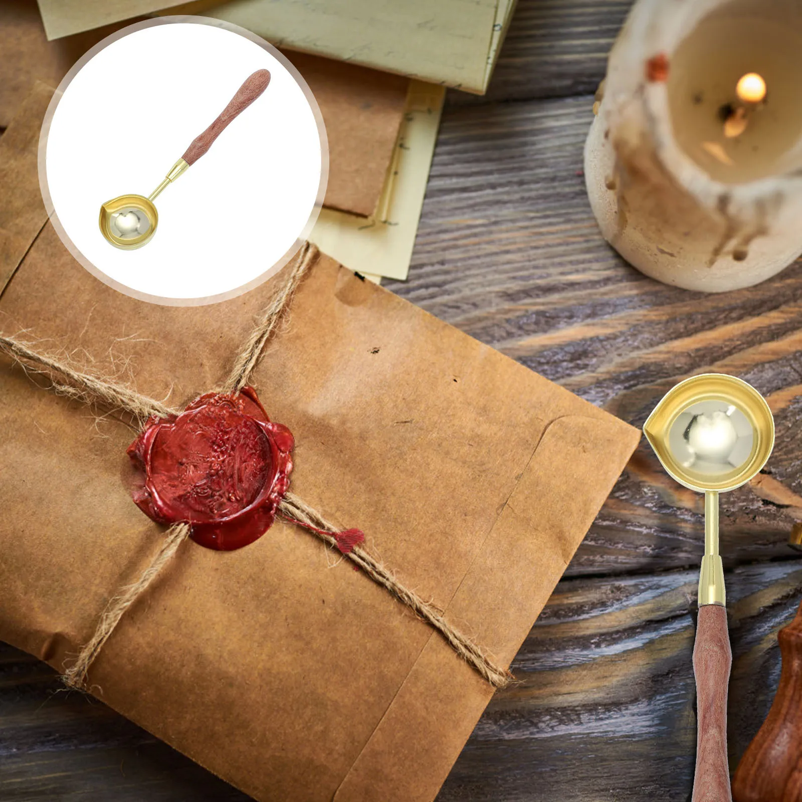 

Elegant Wax Sealing Spoon Copper Wood Handle Vintage Envelope Seal Quick Dry Gift Box Invitations Wax Spoon