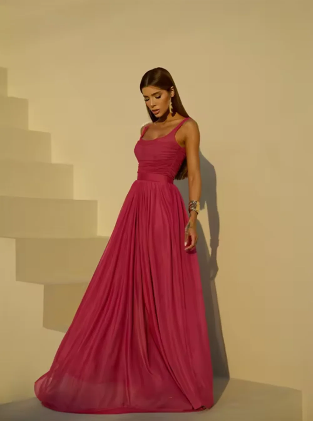 Vestidos de noche plisados con tirantes finos, vestidos formales sin mangas para mujer, vestidos elegantes de graduación hechos a medida