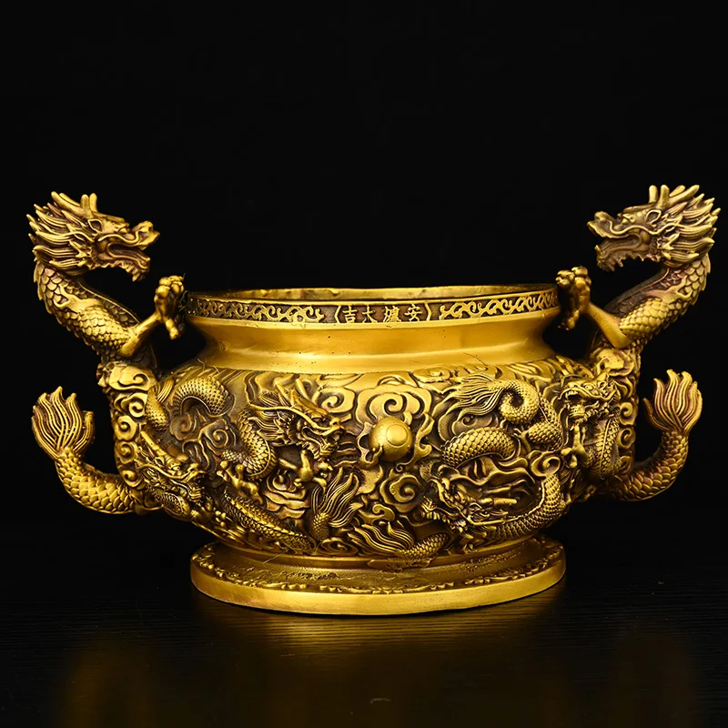 Double Dragon Incense Burner - High-Value Brass Home Decor Sculpture for Living Room Exquisite Craftsmanship Collectible Ornamet