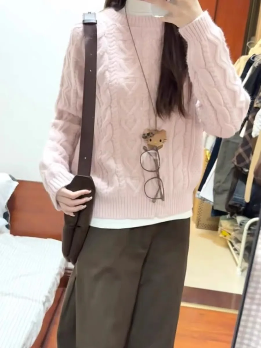Coréen Sle Thiened doux rose torsadé tricots femmes automne hiver étudiant couche de Base pull à la mode haut chaleur émission