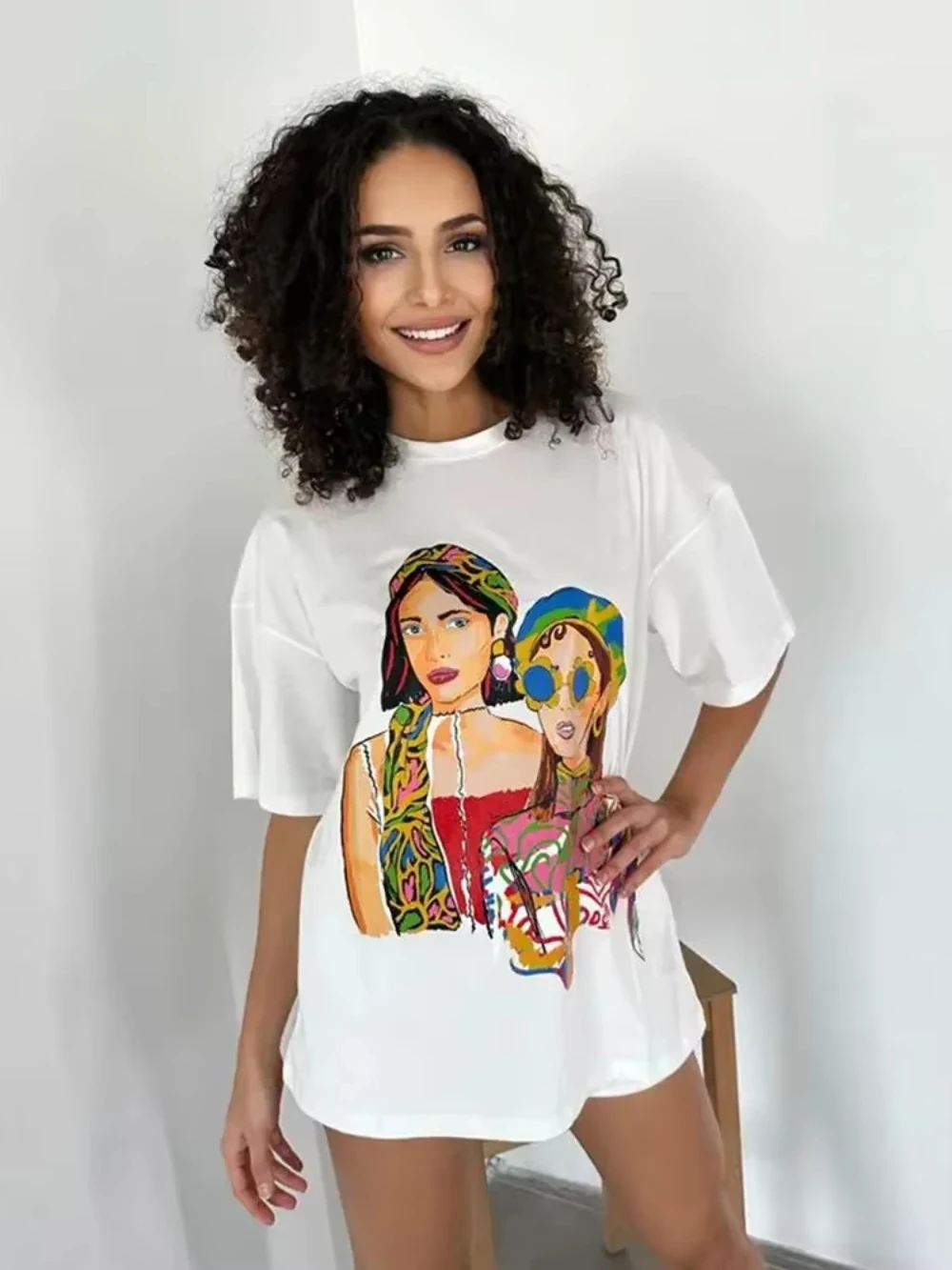 

Hirsionsan Harajuku Graphic Print Oversized T-Shirt Women 2025 Oversized Top for Summer Spring Women's Y2k Top Harajuku