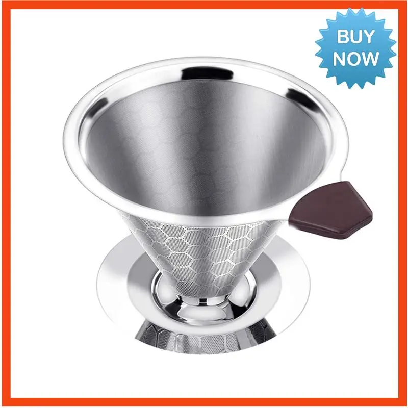 BISM コーヒーフィルタードリッパー再利用可能なステンレス鋼ドリップコーヒーメーカーコーンコーヒーメッシュフィルター 1-4 カップ用