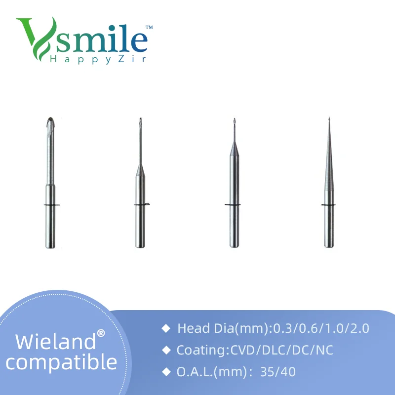 Diamond-like Coating Wieland Dental Milling Burs to Mill Zirconia Multilayer and PMMA in CADCAM Dental Laboratory