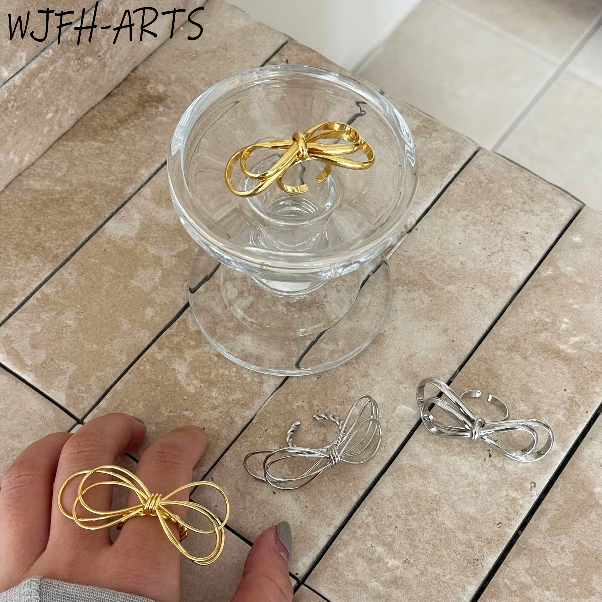 

WJFH-ARTS Creative Geometric Lines Design Elegant Bowknot Open Ring For Women Noble Glamorous Valentine's Day Wedding Gifts