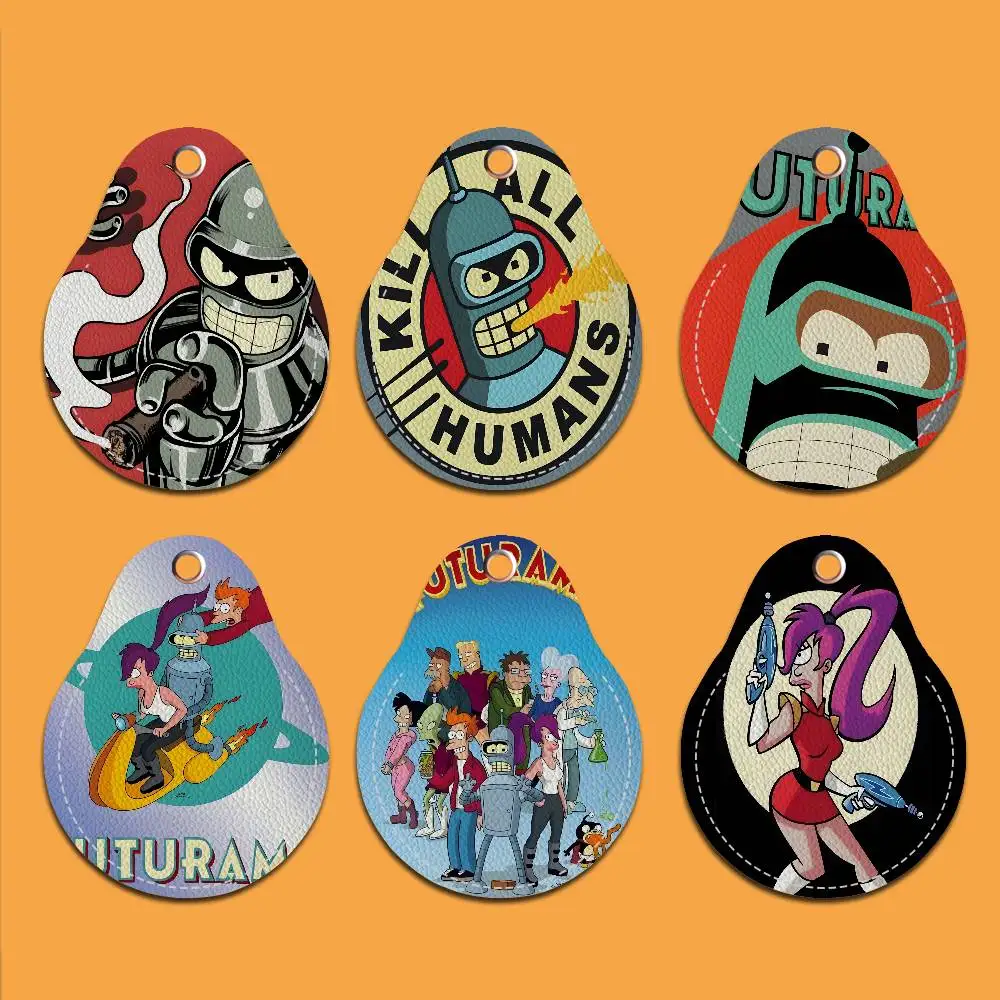 Porta-cartões de Couro Animado Futurama (1 unidade) com Chaveiro em Formato de Gota D'água, Acessório para Chaveiro e Fechaduras