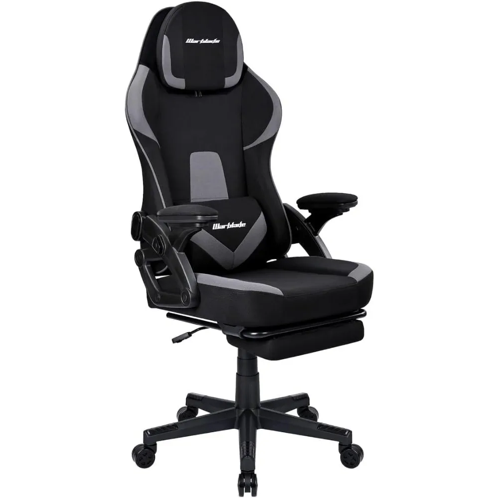 T-LOVENDO.ES Silla Gamer Profesional Negro/Gris Ergonómica Tela Transpirable Antimanchas Reposabrazos Abatibles Reposapiés