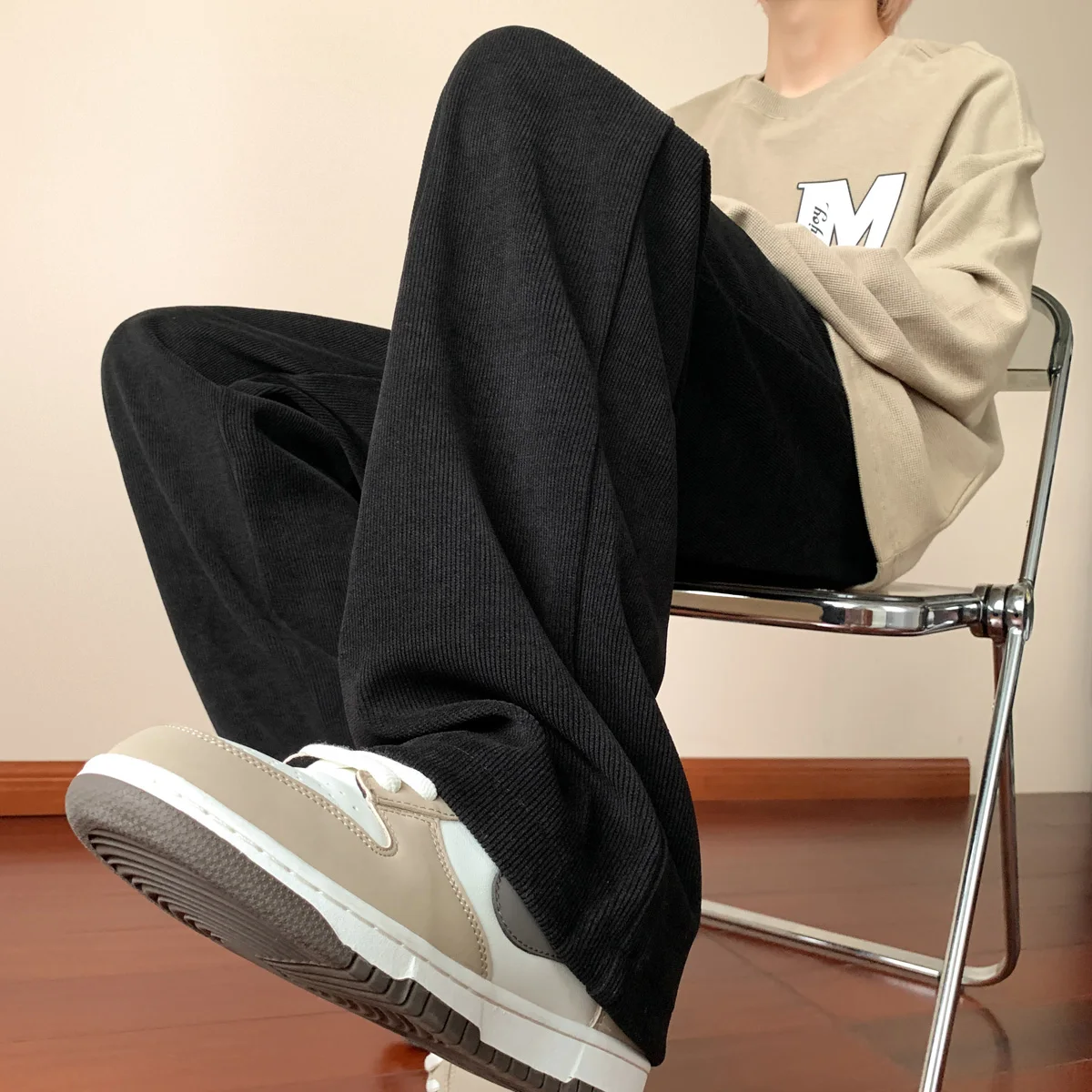 

American Retro Corduroy Men's Spring Autumn Loose Sports Pants Drape Wide Leg Straight Casual Long Trousers Faionable Brand