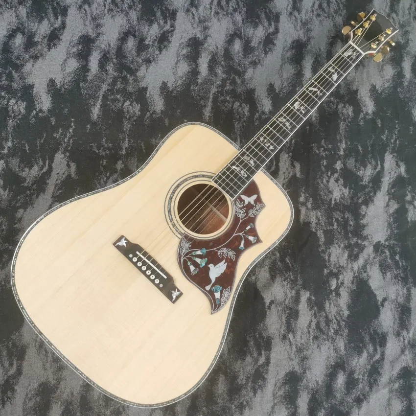 

41 inch Hummingbird series solid wood profile abalone black finger acoustic wood guitar