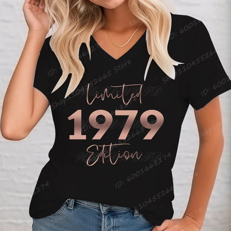 Vintage 1970-1979 Graphic T-Shirts V-Neck Short Sleeve T Shirt Limited 1974 Edition Print Birthday Gifts Tee Shirt For Women