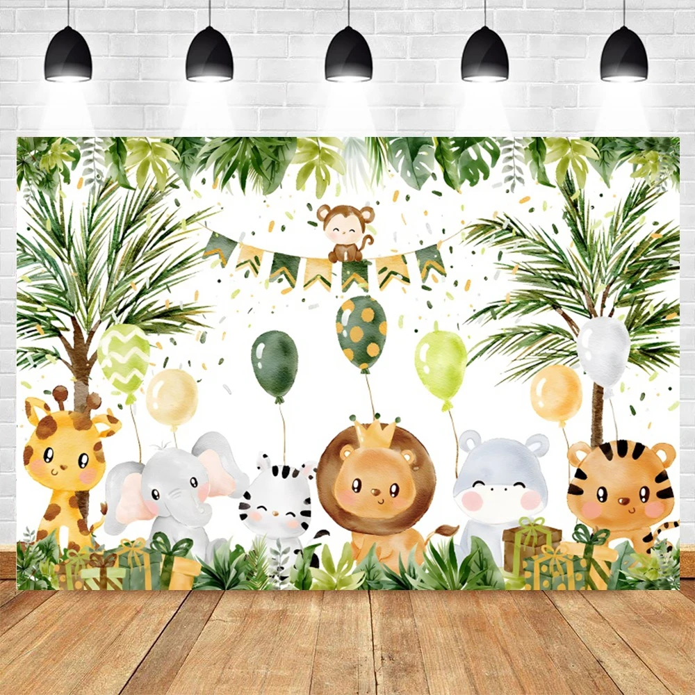 Jungle Safari Photography Backdrop Customized Tropical Forest Animals Wild One 1st Birthday Party Baby Shower Photo Background