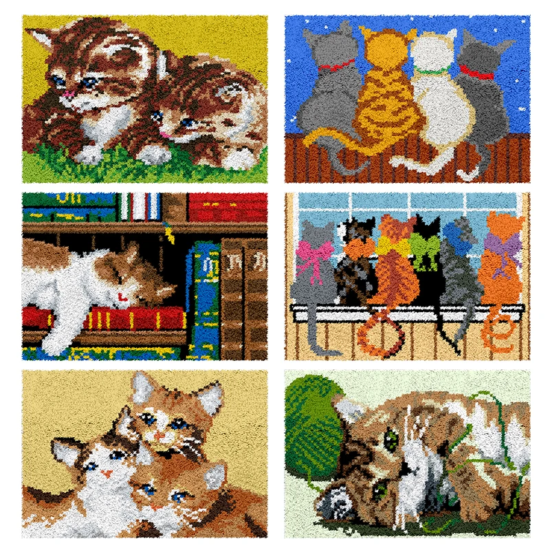 Kits de alfombra con gancho de pestillo grande, tapiz de hilo grueso para perros y gatos, tapete de ganchillo, alfombra DIY, manualidades de punto de aguja, tapis, lona de plástico para adultos