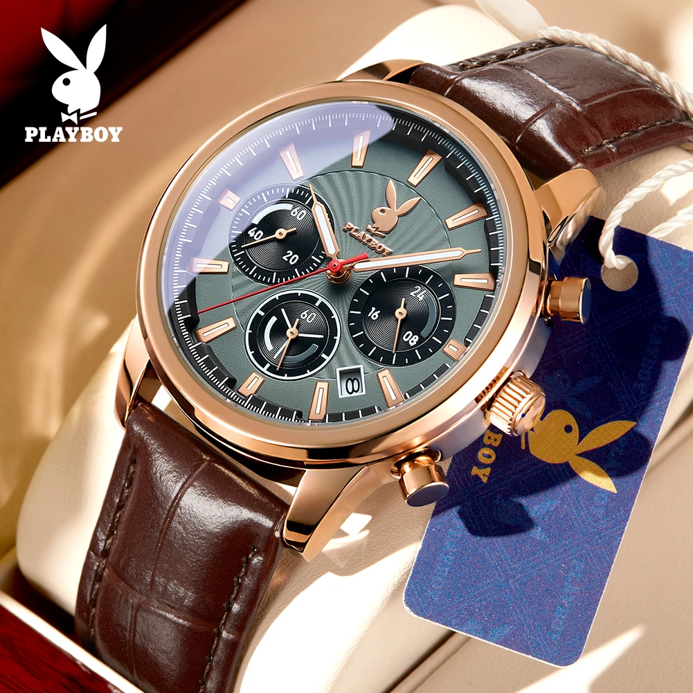 

PLAYBOY 3305 Classic Original Quartz Movement Watch Fashion Style HD Luminous 30M Waterproof Three Small Dials Display Watch