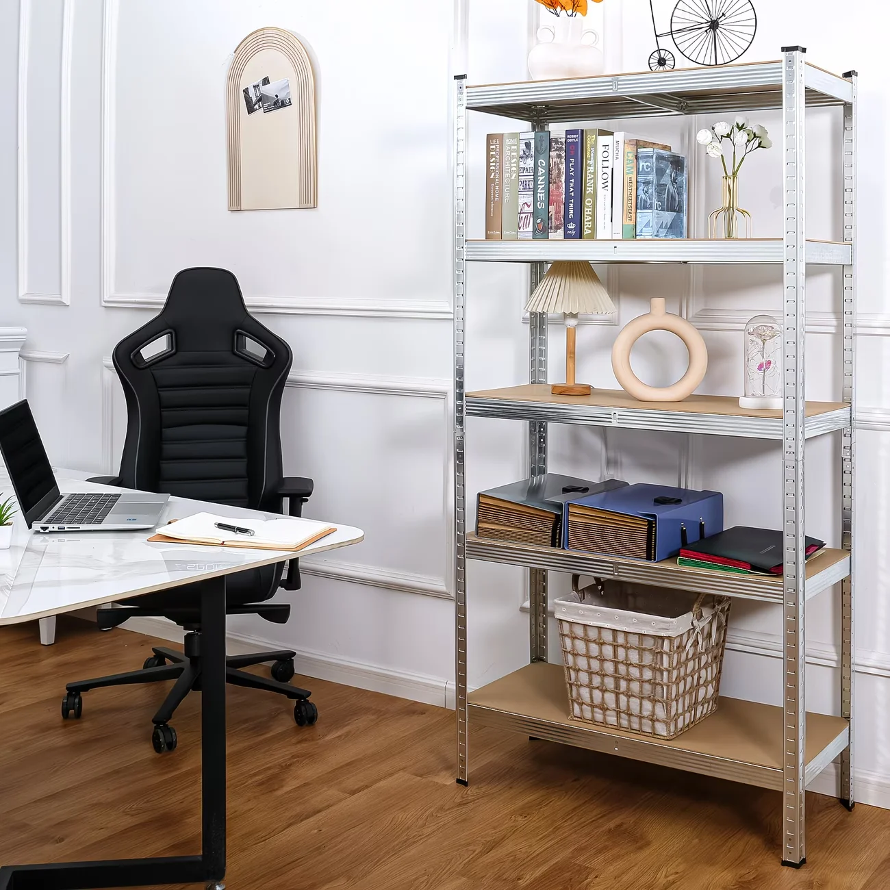 Estantería Metálica Resistente de 5 Niveles, Estantes de Garaje Sin Tornillos de 1000 kg, Estante de Almacenamiento Ajustable de MDF para Cocina, Dormitorio, Almacén