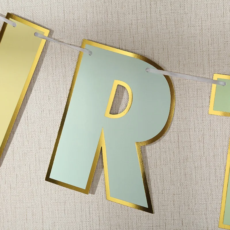 عيد ميلاد سعيد راية حفلة عيد ميلاد الديكور الذهبي ختم معكرون اللون رسالة جارلاند أعلام حفلة صور الدعائم العرض #4