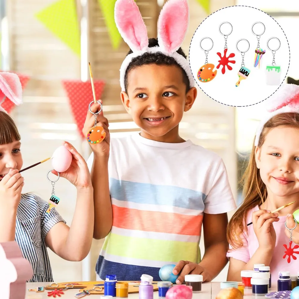 10/30/60 Stück Kunst-Malerei-Party-Geschenke Schlüsselanhänger mit Farbspritzer-Palette und Pinsel für Kinder und Künstler-Partys – Detail 5
