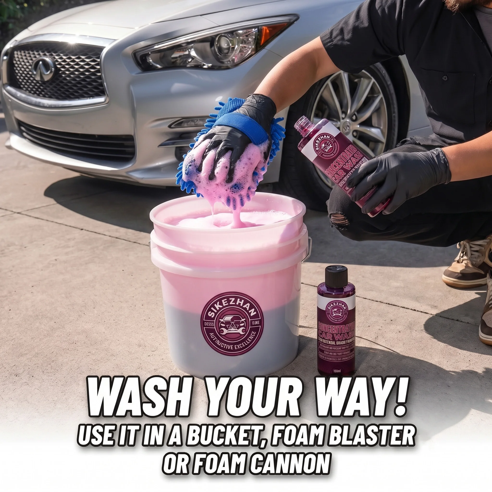 Complete Car Wash Set, Concentrated High Foam Shampoo & Blue Microfiber Washing Mitt for Streak-Free Auto Motorcycle Paint Care view 3