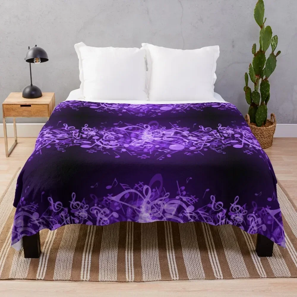 Purple Glow Music Notes Throw Blanket Comforter Sofa Quilt Vintage Blankets