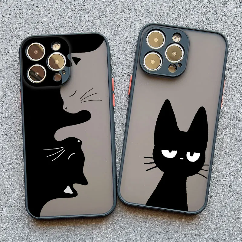 Cute Cartoon Black Cat Phone Case For iPhone 14 13 12 11 Pro Max Mini 17 16 15 Pro Max Plus XS XR X 15 14 Plus Shockproof Cover