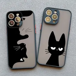 Cute Cartoon Black Cat Phone Case For iPhone 14 13 12 11 Pro Max Mini 17 16 15 Pro Max Plus XS XR X 15 14 Plus Shockproof Cover