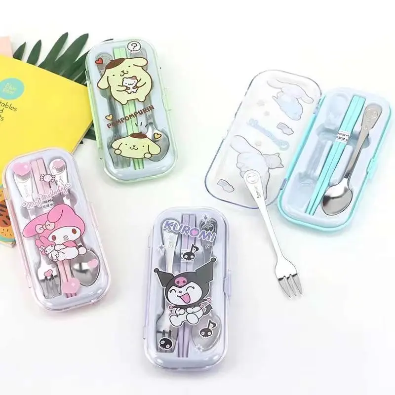 Wholesale Sanrio Anime Tableware New Cinnnamoroll Spoon Fork Chopsticks Cutlery Set Student Stainless Steel Spoon Fork Cutlery