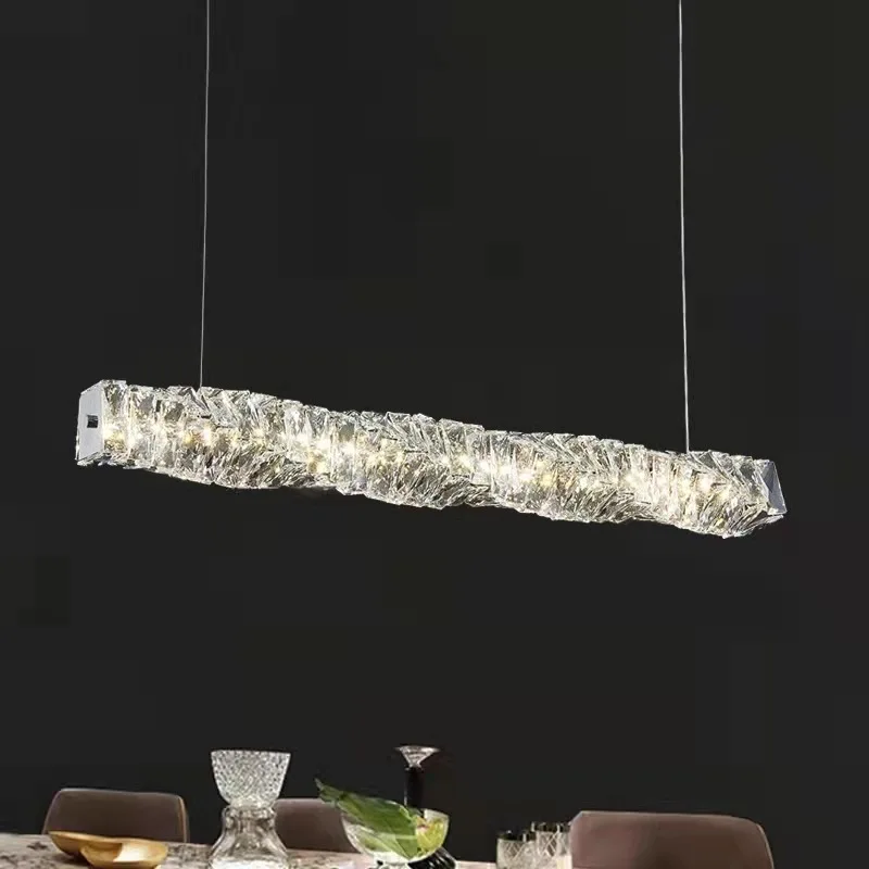 

New Modern Nordic Crystal Pendant Lights for Kitchen Island Long Chandelier Hanging Lamp Dining Room Home Decor Light Fixtures