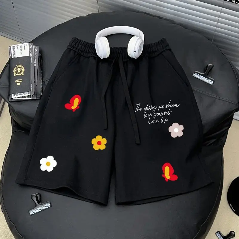 

Женские летние повседневные шорты больших размеров из чистого хлопка с цветочным принтом, свободного кроя, длиной до колена, для отдыха