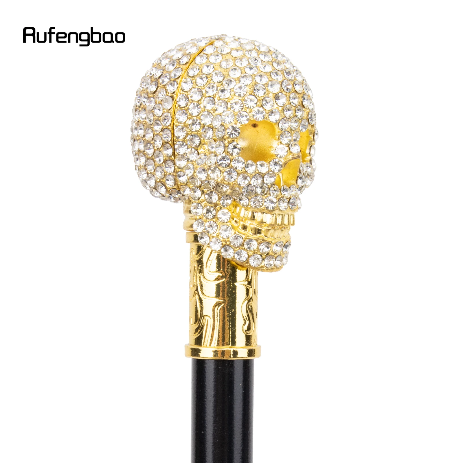 Artificial White Diamond Skull Walking Cane Fashion Decorative Walking Stick Gentleman Elegant Cosplay Cane Knob Crosier 90cm