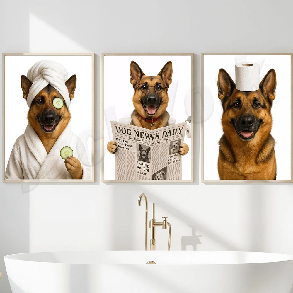 Golden Retriever, Pastor Alemán, Spitz Finlandés, Spitz de Laplandia, Nitbuchner, Cocker Spaniel inglés, cartel para leer en el baño.