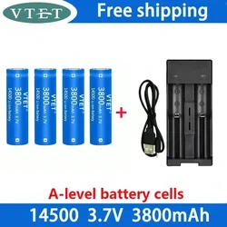 14500 Battery 3.7V Large Capacity 3800mah Lithium Ion Battery, Used for Electric Toothbrush, Razor, Barber Rechargeable Battery