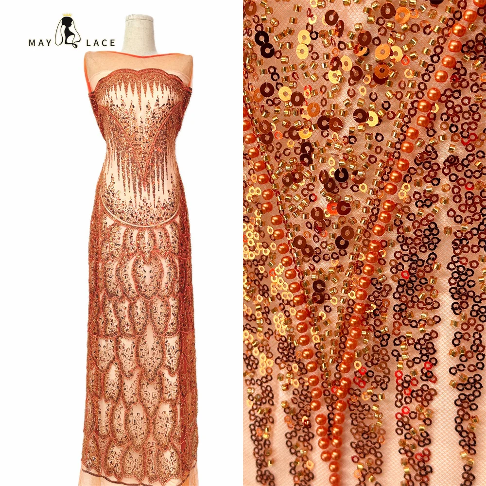 

Luxurious African Sequins Lace Fabric High Quality 2026 Heavy 3D Beads Embroidery French Tulle Lace Fabric for Wedding Dresses