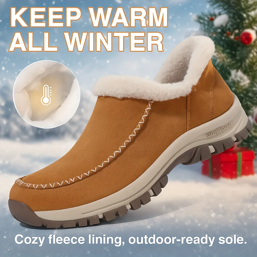 

Женские зимние ботинки без шнуровки — обувь для холодной погоды с термоизоляцией, нескользящая, удобная для прогулок, без шнуровки, универсальная для C