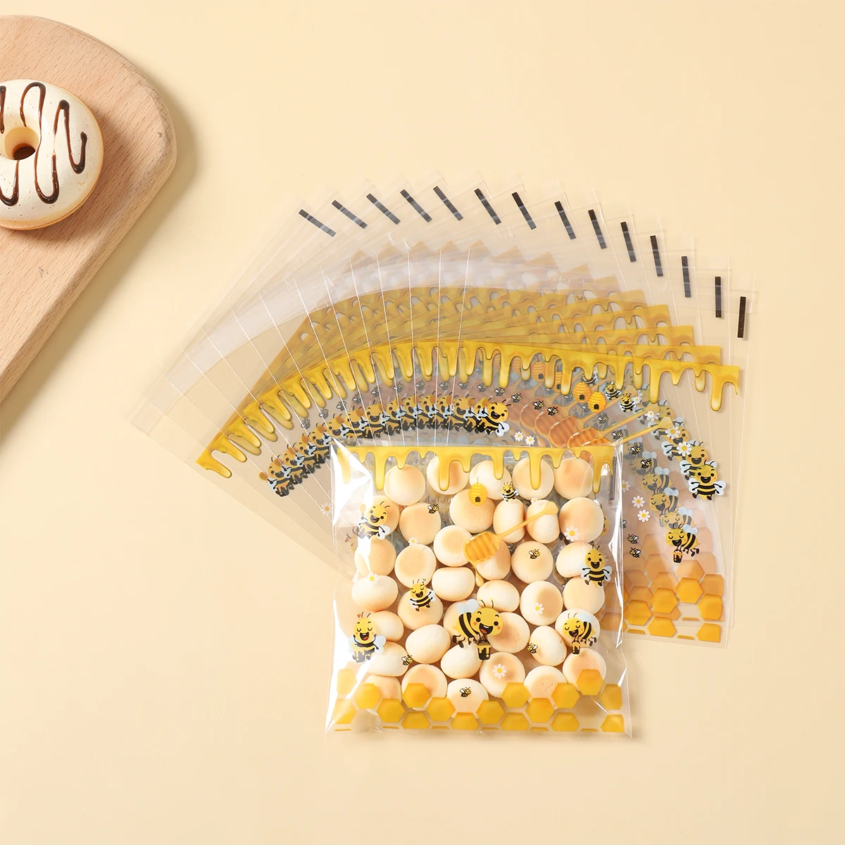 50/100 قطعة أكياس الختم الذاتي النحل ليتل النحل موضوع حفلة كوكي علبة التعبئة والتغليف استحمام الطفل النحل شنطة هدايا حفلة عيد ميلاد الديكور