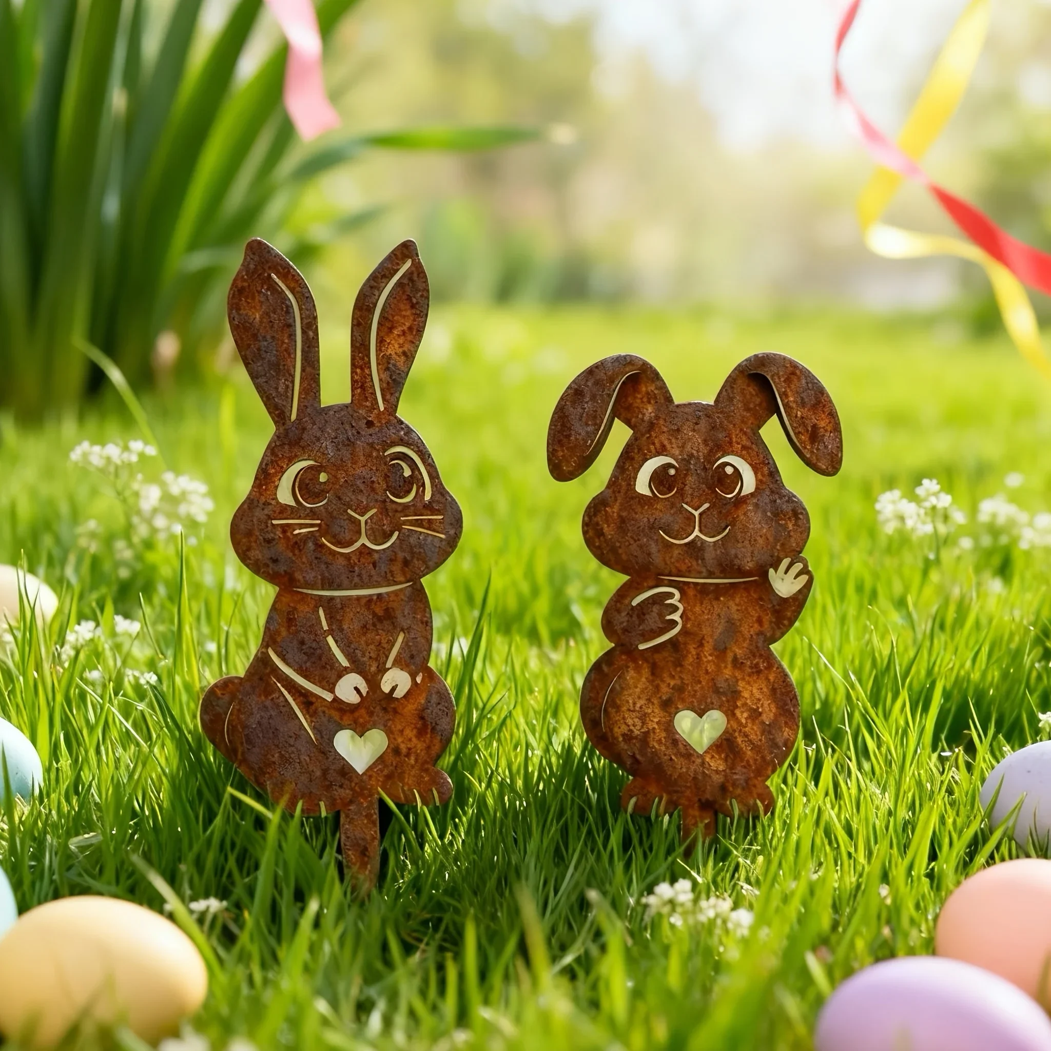 1pc/ Set Rustic Metal Garden Stakes | Easter Cute Rabbit Garden Signs, Floor Mount Decor for Home Villas, Lawns, and Gardens