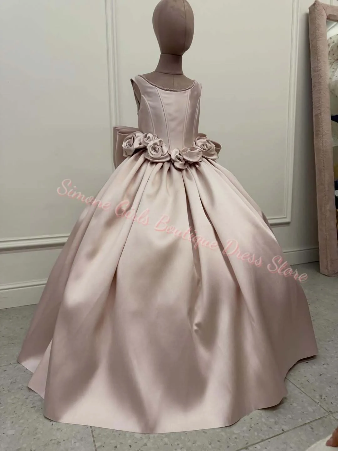 Custom Satin Cute Toddler Children's Beauty Flower Girl Dress for Dance Performances Wedding Ceremonies Holiday Celebrations