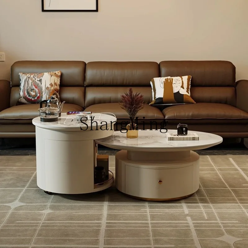 

ZYY modern simple household small apartment living room rock slab coffee table size round combination movable