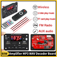 80W Amplifier Bluetooth DIY MP3 WAV Decoder Board Handsfree Call BT5.0 Audio MP3 Player Charging Recording USB TF AUX w/ Remote