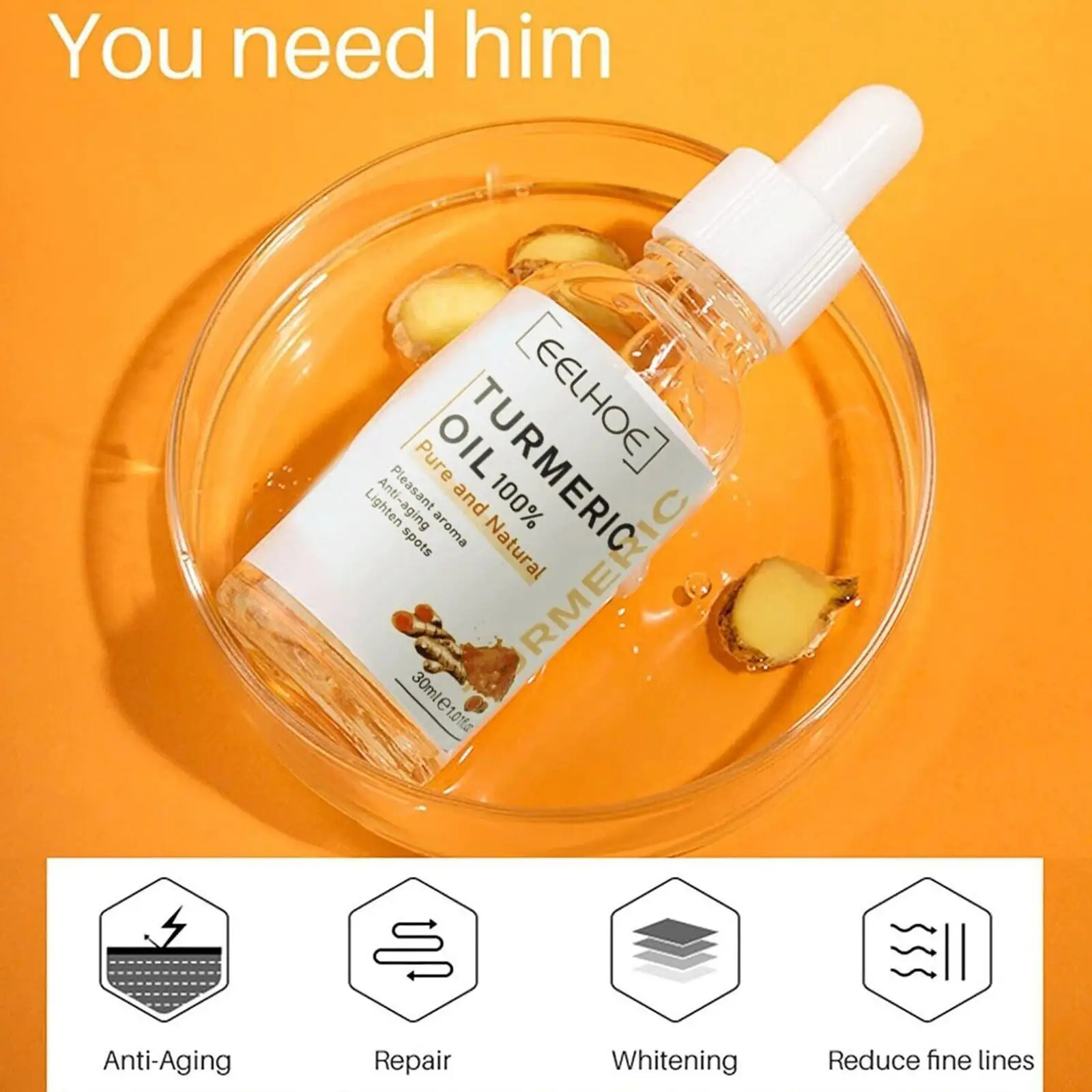 30ml Turmeric Oil Skin To Lightening Acne Dark Patches Acne Bright Skin Dark Spot Corrector Anti Aging Face Whitening Serum Care