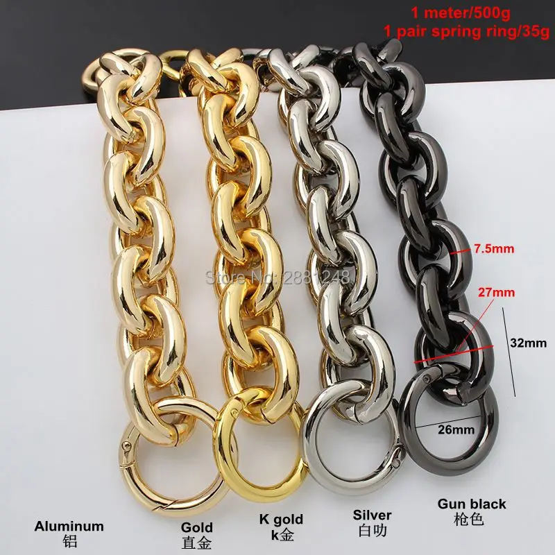 24mm 27mm Keychain Thick Round Aluminum Metal Chain+Spring Ring Light Weight Straps Bags Handbag Handles Easy Match Accessories