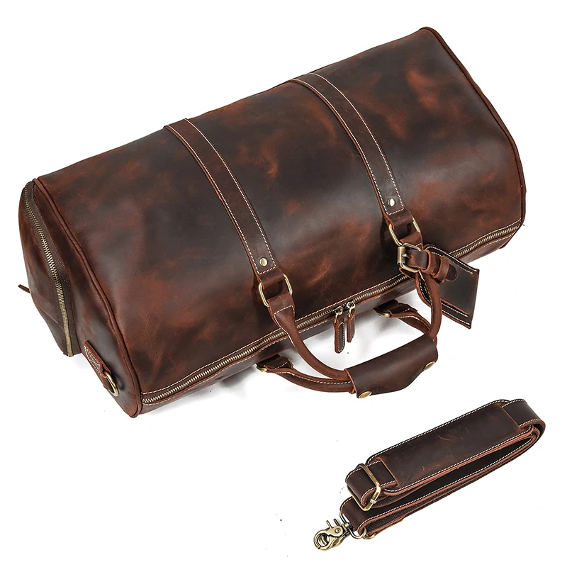 Hot Selling Leather Travel Bag Vintage Leather Travel Duffle Bag With Shoe Pocket Weekend Bag Men Male travel bag luggage bag