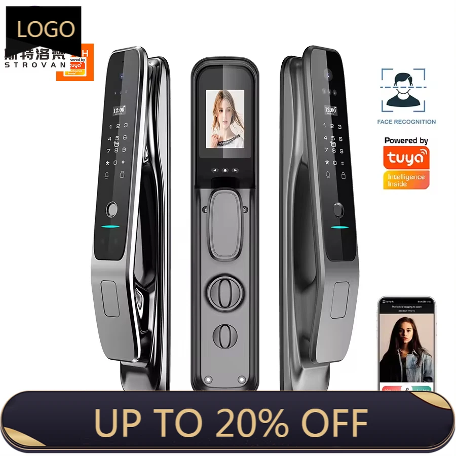 قفل الباب الذكي STLF Ai ببصمة الإصبع، قفل واي فاي رقمي، قفل ذكي مع إرسال الصور إلى الهاتف