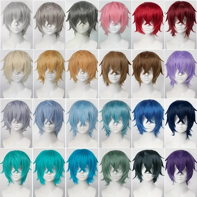 

Man Colorful Short Hair Comic Exhibition Cos Anime Universal Reflex Action Wig Party Dress Up Headwear Simulation Headgear