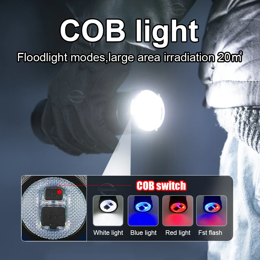 Very Powerful LED Flashlight High Power Rechargeable Tactical Light With COB Lighting Lantern 5 Modes Super Long Range Torch