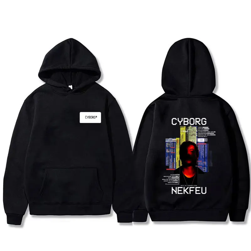 مغني الراب Nekfeu سايبورغ الجرافيك هوديي الرجال النساء الهيب هوب موضة البوب الموسيقى البلوز عادية خمر مقنعين الخريف الشتاء البلوز