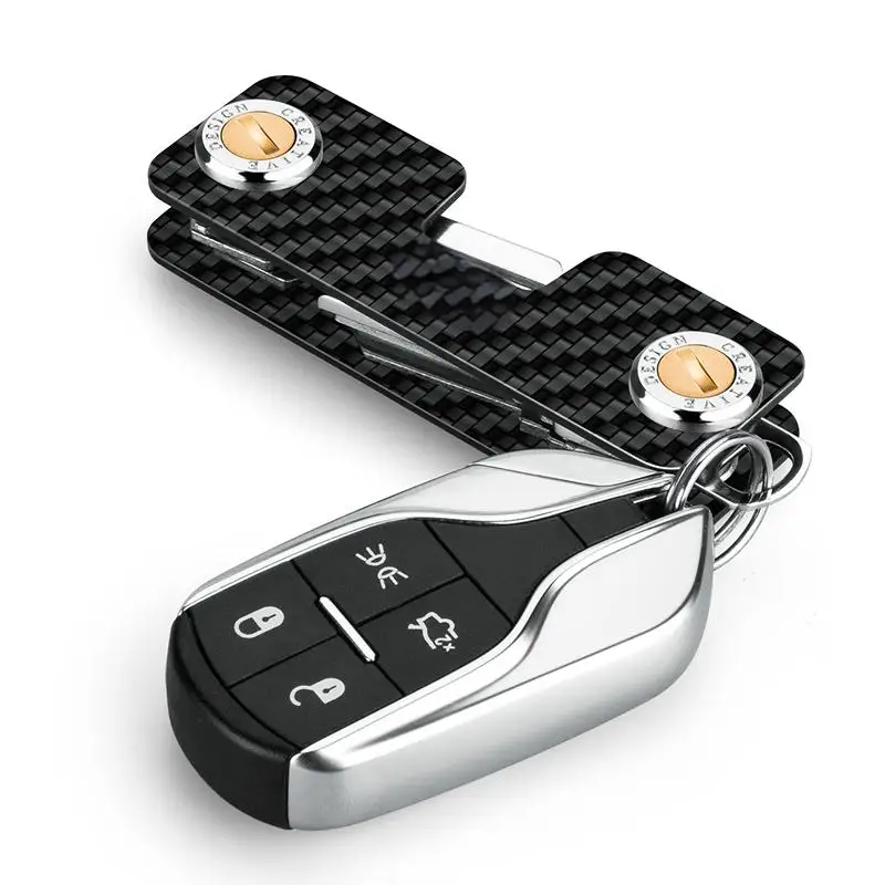 Carbon Fiber Compact Key Holder, Premium Smart Key Organizer Keychain (2-10 Keys), Heavy Duty Minimalist Multikey Folding Pocket