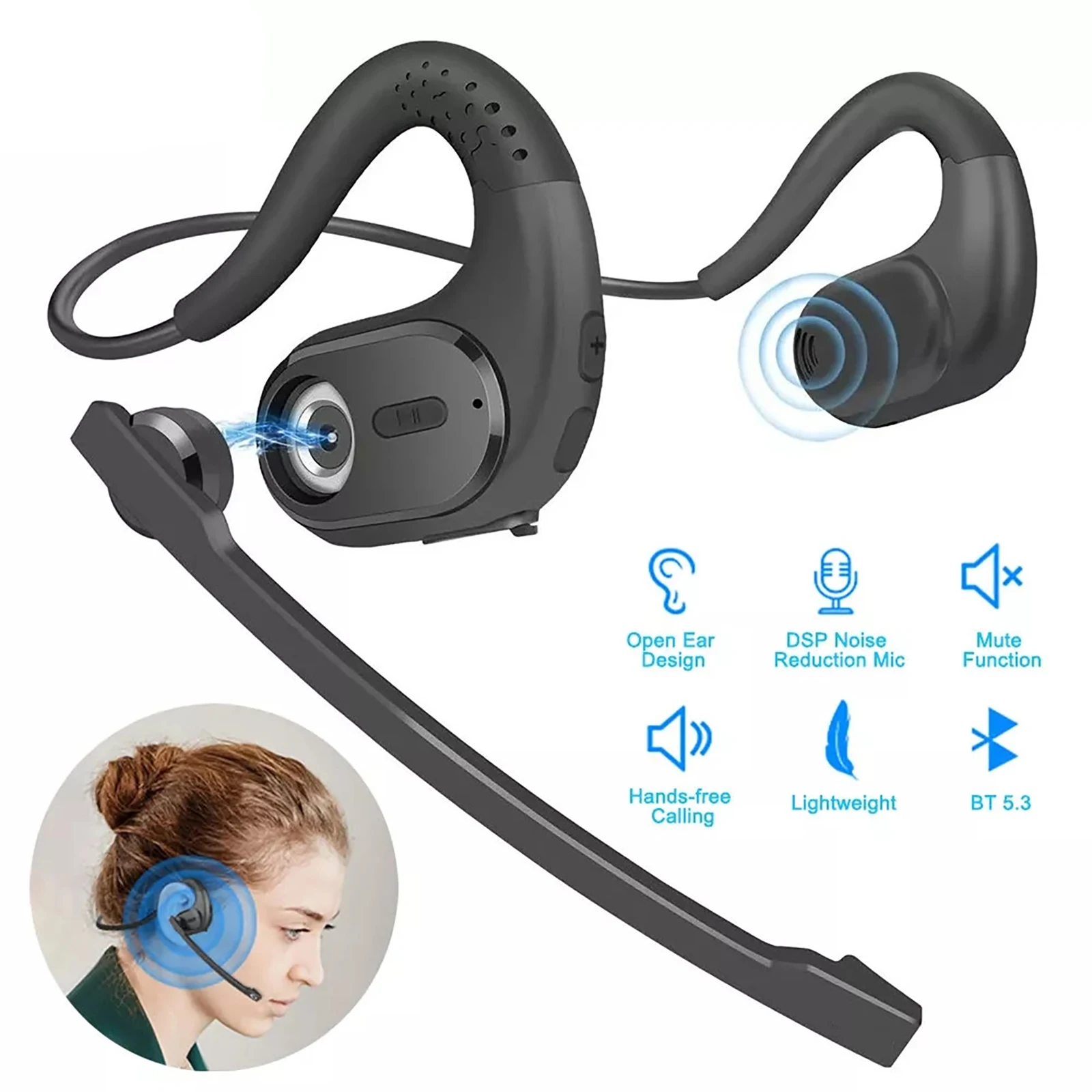 Bluetooth 5.3 Air Conductive Headset Wireless Open Ear Headphones With Noise-Canceling Microphone Type-C Fast Charging Earphones